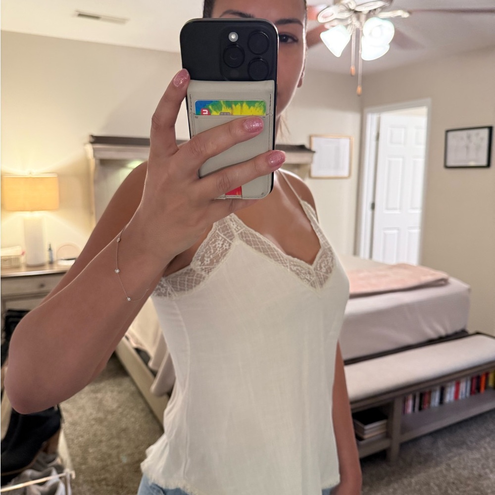 Elegant Lace Trim Cream Cami Top